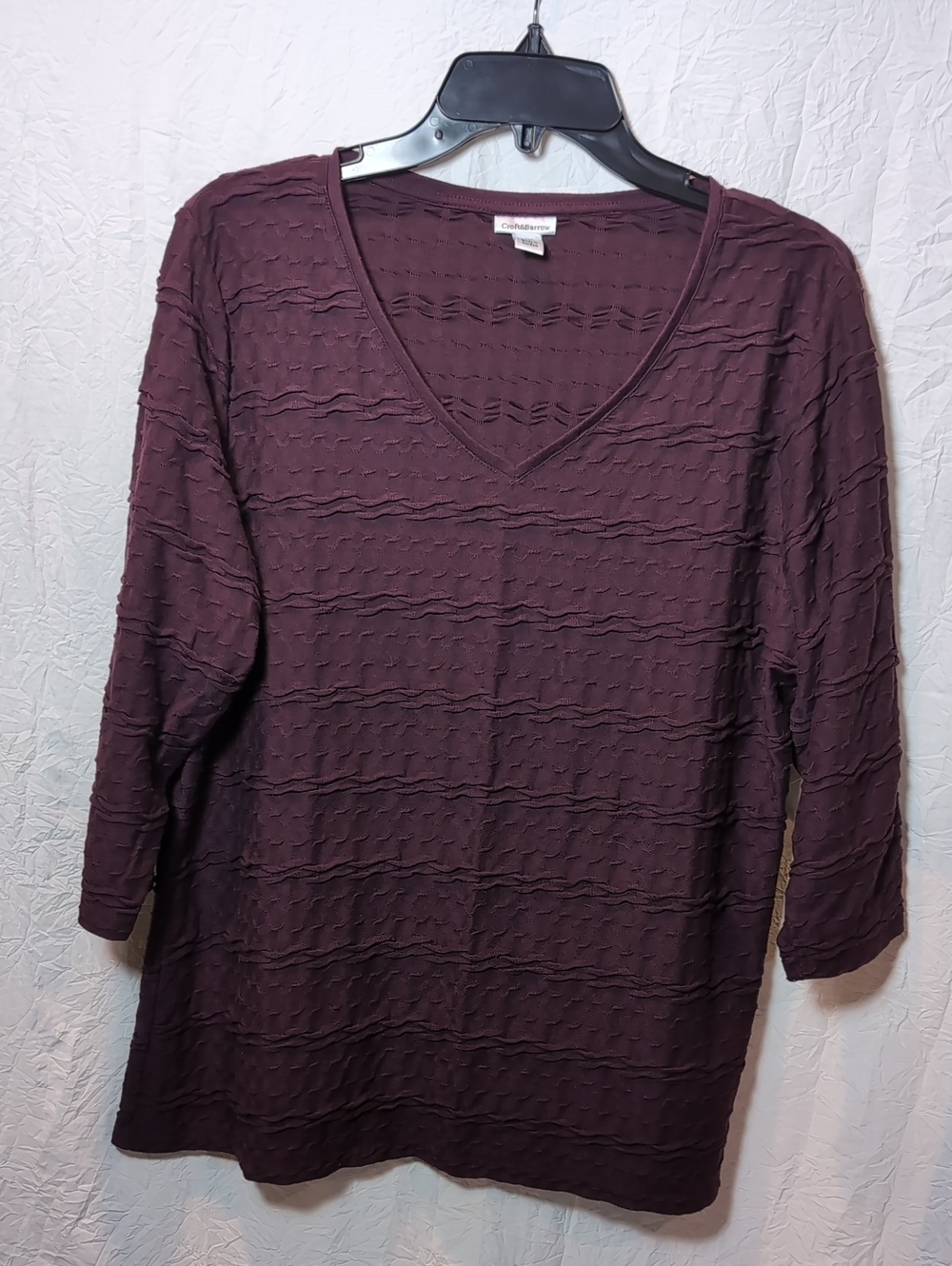 croft & barrow Plum Textured V-Neck Long Sleeve Top